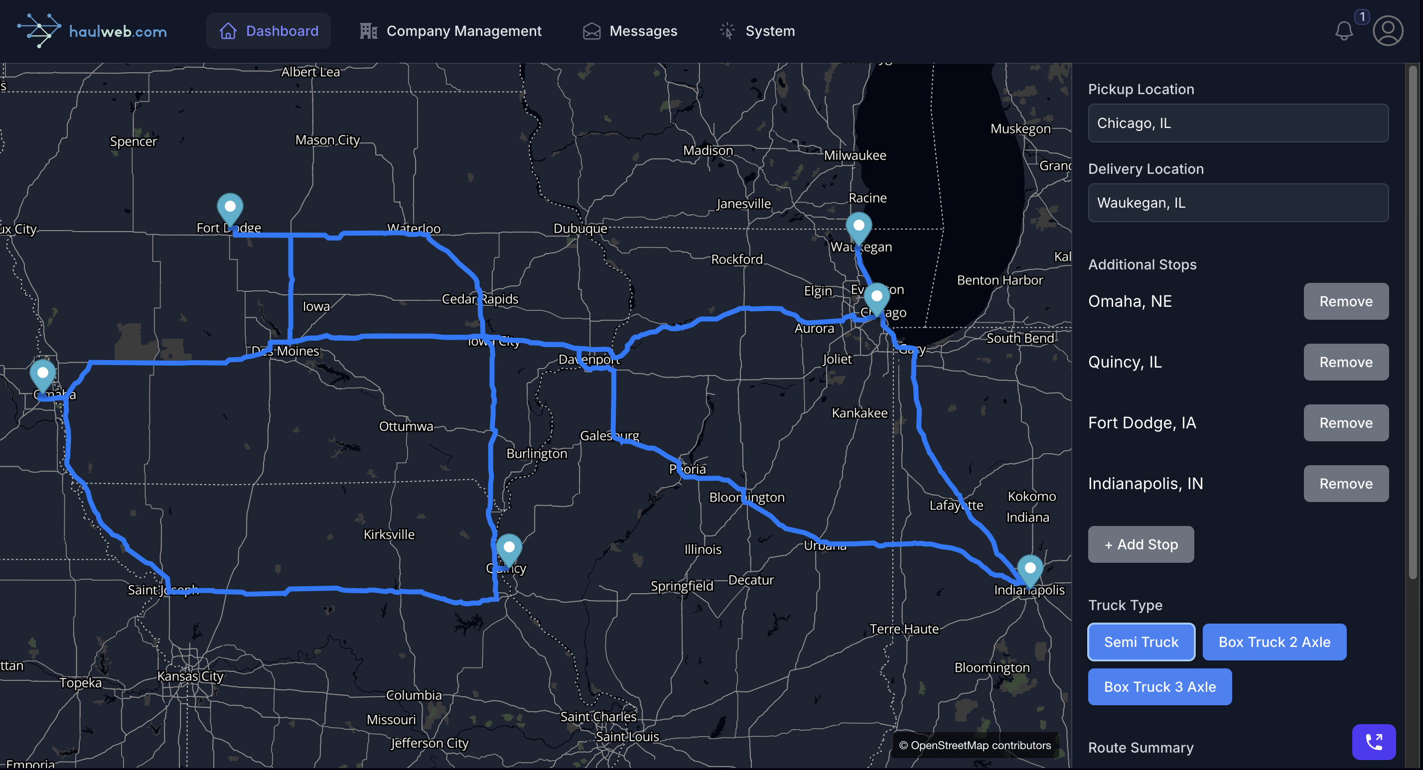 Dispatcher using Haulweb routing tools